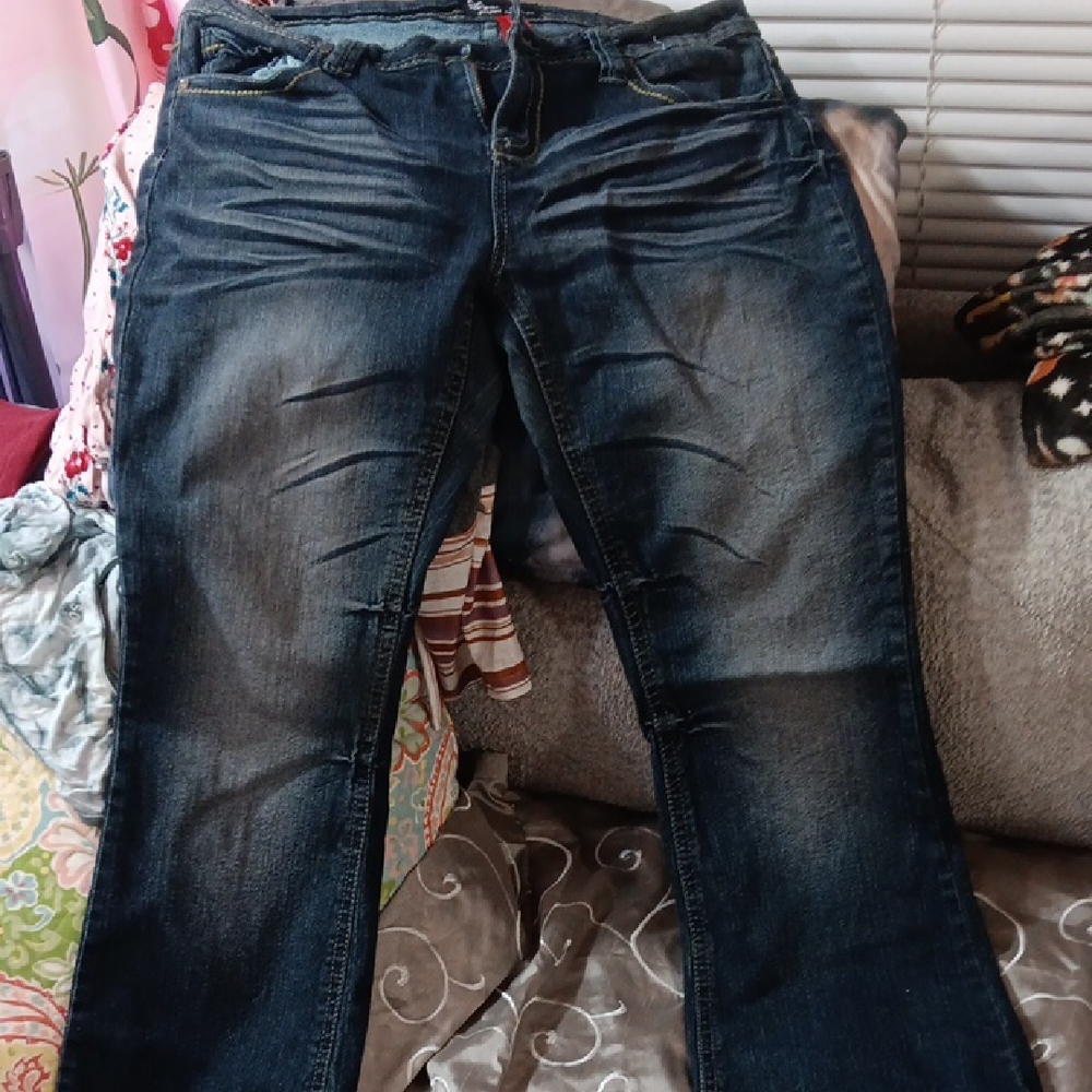 Blue Boot Cut Jeans with Natural Fading